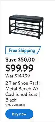 Walmart 2 tier shoe rack metal bench w/cushioned seat | black offer