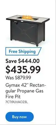 Walmart Gymax 42'' rectangular propane gas fire pit offer