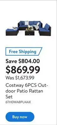Walmart Costway 6pcs outdoor patio rattan set offer