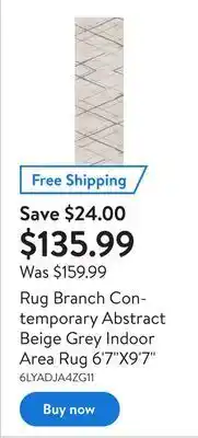 Walmart Rug branch contemporary abstract beige grey indoor area rug 6'7"x9'7" offer