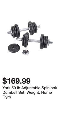 Sport Chek York 50 lb adjustable spinlock dumbell set, weight, home gym offer