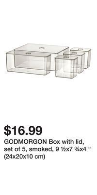 IKEA Godmorgon box with lid, set of 5, smoked, 9 ½x7 ¾x4 " (24x20x10 cm) offer