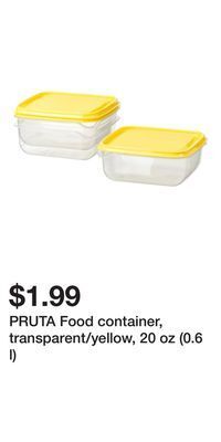 IKEA Pruta food container, transparent/yellow, 20 oz (0.6 l) offer