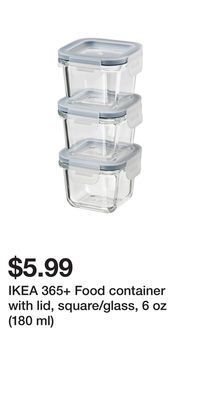IKEA Ikea 365+ food container with lid, square/glass, 6 oz (180 ml) offer