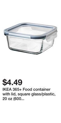 IKEA Ikea 365+ food container with lid, square glass/plastic, 20 oz (600 ml) offer