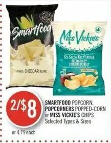 Shoppers Drug Mart Smartfood popcorn, Popcorners popped-corn or Miss Vickie's chips offer