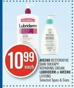 Shoppers Drug Mart Aveeno restorative skin therapy repairing cream, Lubriderm or Aveeno lotions offer