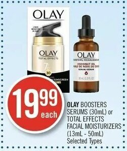 Shoppers Drug Mart Olay boosters serums (30ml) or total effects facial moisturizers (13ml - 50ml) offer