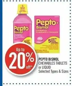 Shoppers Drug Mart Pepto bismol chewables tablets or liquid offer
