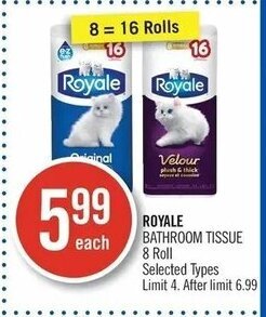Shoppers Drug Mart Royale bathroom tissue 8 roll offer