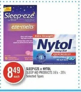 Shoppers Drug Mart Sleep-eze or Nytol sleep aid products 16's - 20's offer