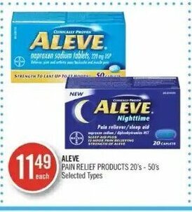 Shoppers Drug Mart Aleve pain relief products 20's - 50's offer