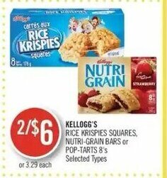 Shoppers Drug Mart Kellogg's rice krispies squares, nutri-grain bars or pop-tarts 8's offer