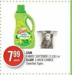 Shoppers Drug Mart Gain fabric softener (1,53L) or Glade 3-wick candle offer