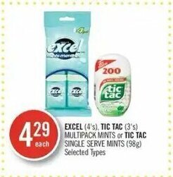 Shoppers Drug Mart Excel (4's) Tic Tac (3's) multipack mints or Tic Tac single serve mints (98g) offer