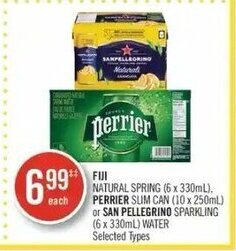 Shoppers Drug Mart Fiji natural spring (6 x 330ml) Perrier slim can (10 x 250ml) or San Pellegrino sparkling (6 x 330ml) water offer