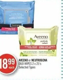 Shoppers Drug Mart Aveeno or Neutrogena Duo Wipes 2 x 25's offer
