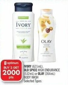 Shoppers Drug Mart Ivory 621ml, Old Spice High Endurance 532ml or Olay 364ml Body Wash offer
