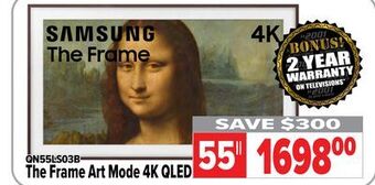 2001 Audio Video Samsung 55" the frame art mode 4k qled offer