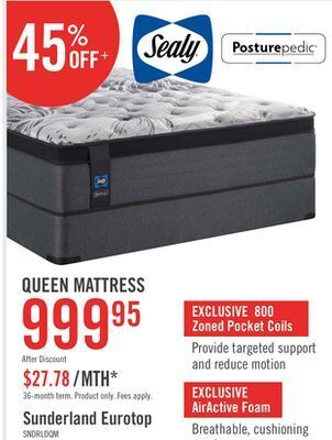 The Brick Sealy posturepedic® sunderland eurotop queen mattress offer
