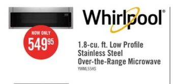 The Brick Whirlpool 1.1 cu. ft. low-profile microwave hood combination ywml55011hs offer