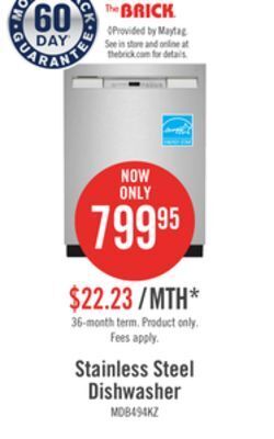 The Brick Maytag front-control dishwasher with dual power filtration - mdb4949skz offer