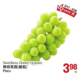 T&T Supermarket Seedless green grapes offer