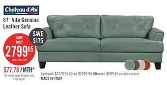 The Brick Vita 100% genuine leather sofa - seafoam offer