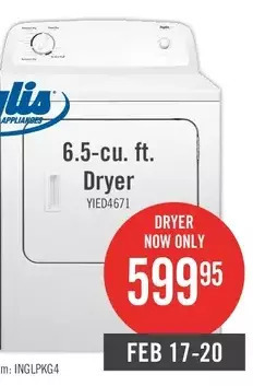 The Brick Inglis 6.5 cu. ft. electric dryer with automatic drying control – yied4671ew offer