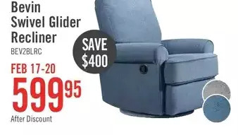 The Brick Bevin chenille swivel glider recliner - blue offer