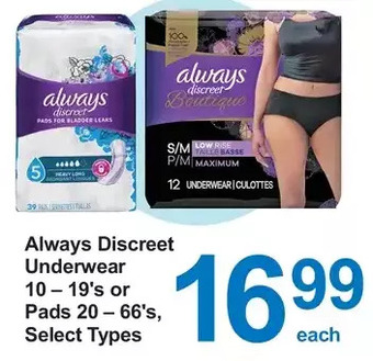 Pharmasave Always discreet underwear or pads offer