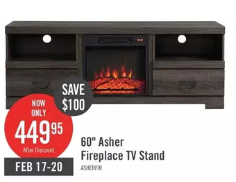 The Brick Asher 60" tv stand with log fireplace offer