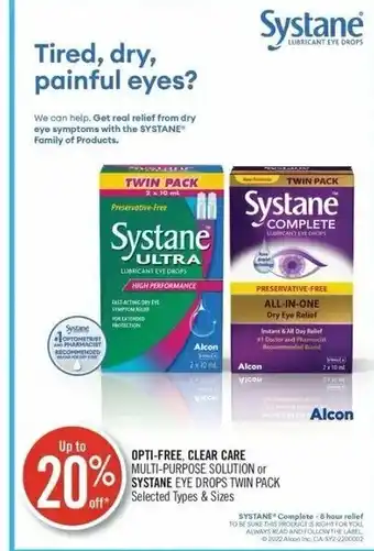 Shoppers Drug Mart Opti-Free Clear Care Multi-Purpose Solution or Systane Eye Drops Twin Pack offer