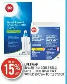 Shoppers Drug Mart Life Brand Inhaler (2's) Cold & Sinus Caplets (18's) Nasal Rinse Sachets (100's) or Bottle System offer