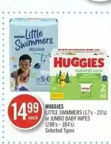 Shoppers Drug Mart Huggies Little Swimmers (17's - 20's) or Jumbo Baby Wipes (288's - 384's) offer