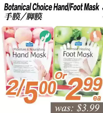 Seasons Foodmart Botanical choice hand/foot mask offer