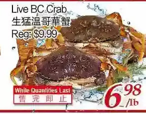 Tone Tai Supermarket Live bc crab offer
