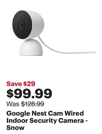 Best Buy Google nest cam wired indoor security camera - snow offer