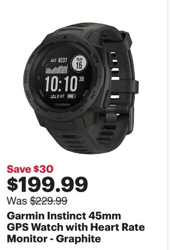 Best Buy Garmin instinct 45mm GPS watch with heart rate monitor - graphite offer