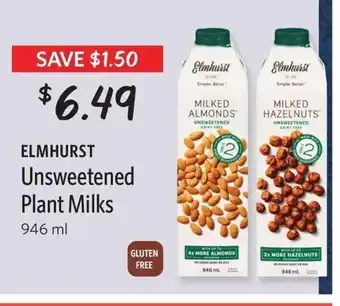 Elmhurst unsweetened plant milks 946ml