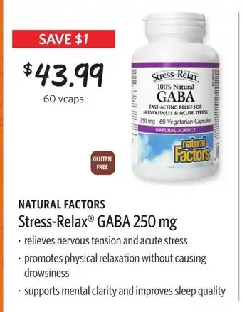 Natural factors stress-relax GABA 250mg 60 vcaps