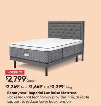 Sleep Country Beautyrest® imperial lux balsa mattress offer