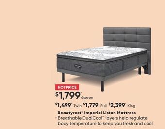Sleep Country Beautyrest imperial liston mattress offer