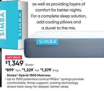 Sleep Country Simba® hybrid 1500 mattress offer