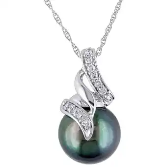 Best Buy Classic 10k white gold chain w/ black cultured tahitian pearl & 0.1ctw i2-i3 diamond pendant necklace offer