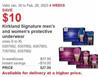 Costco Kirkland Signature Men's and Women's Protective Underwear offer