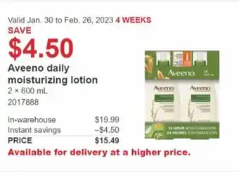 Costco Aveeno Daily Moisturizing Lotion 2 x 600ml offer