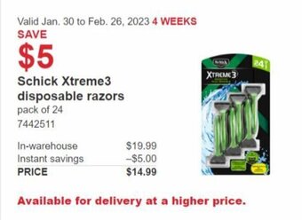 Costco Schick Xtreme3 Disposable Razors Pack of 24 offer