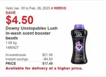 Costco Downy Unstopables Lush in Wash Scent Booster Beads 1.06kg offer