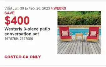 Costco Westerly 3 Piece Patio Conversation Set offer